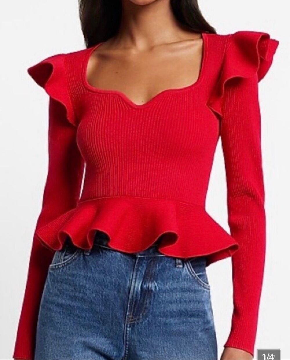Express red ribbed peplum top size M